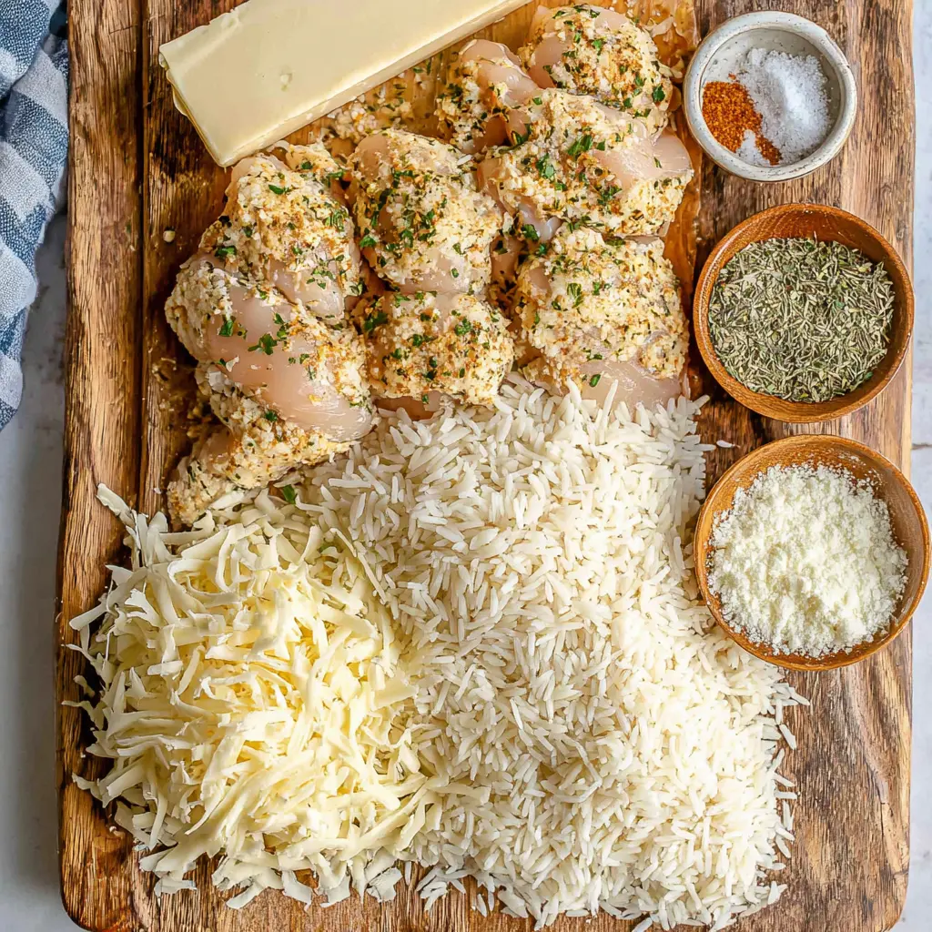 garlic butter chicken rice skillet bowl - main ingredients