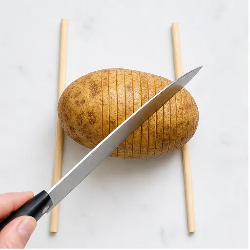 Step 1: Slicing the potatoes with chopstick guide