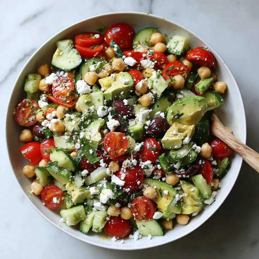 greek chickpea avocado salad bowl - final presentation