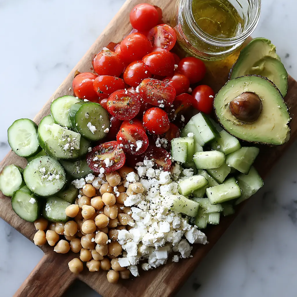 greek chickpea avocado salad bowl - main ingredients