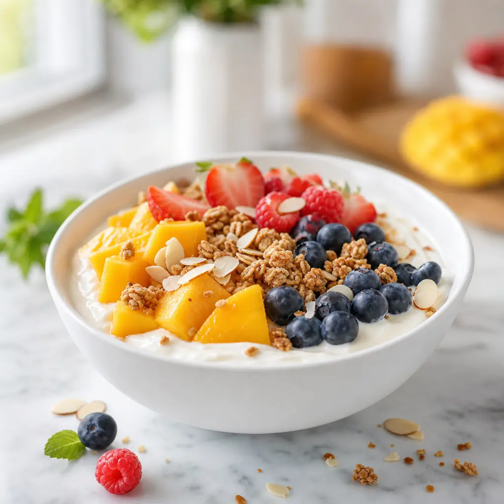 greek yogurt mango bowl - final presentation