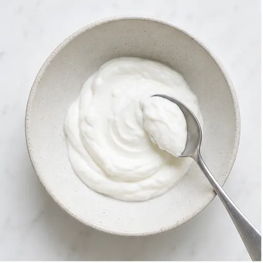 Step 1: Spooning thick Greek yogurt into bowl