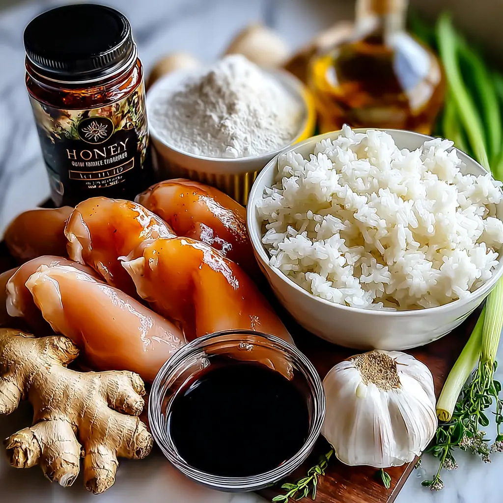 honey garlic chicken rice skillet - main ingredients