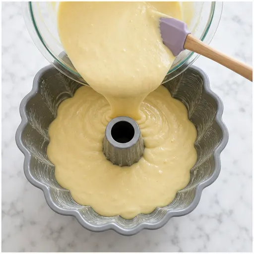 Step 3: Pouring batter into Bundt pan