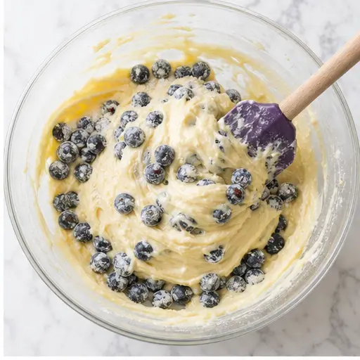 Step 2: Folding flour-coated blueberries into the lemon cake batter