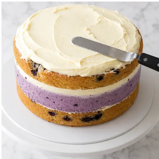 Step 4: Assembling the layered cake with frosting between layers