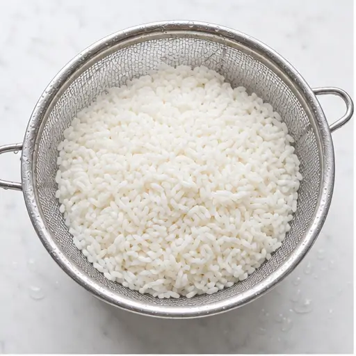 Step 1: Draining soaked sticky rice