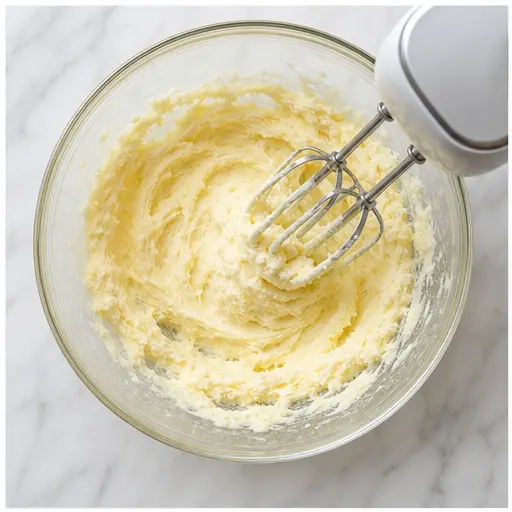 Step 1: Creaming softened butter and sugar until fluffy
