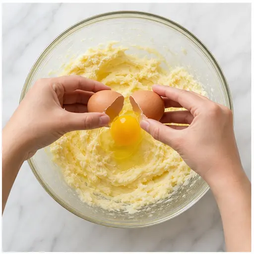 Step 2: Adding room temperature eggs one at a time
