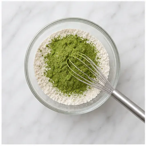 Step 3: Whisking self-rising flour with matcha powder