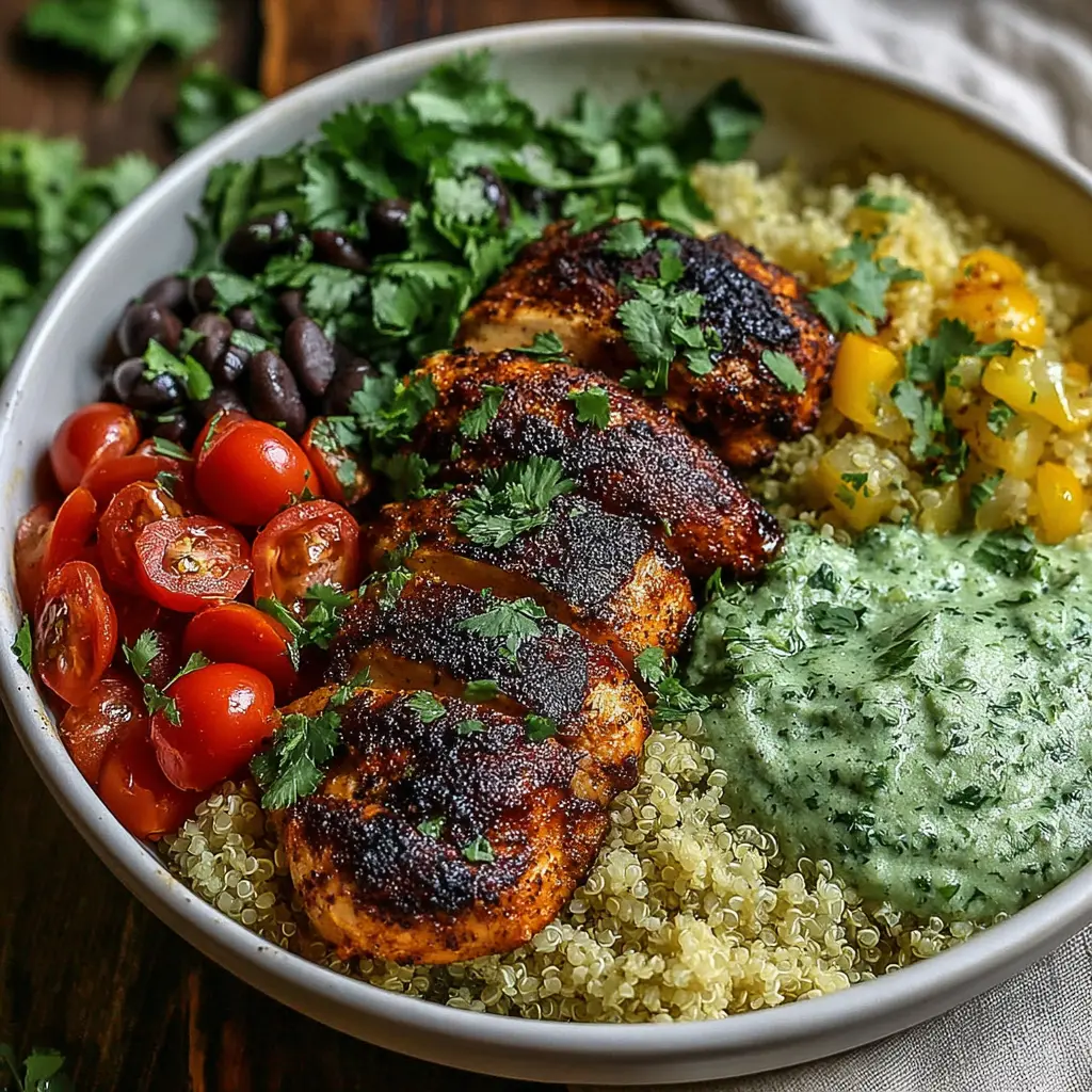 mediterranean chicken quinoa bowl - final presentation