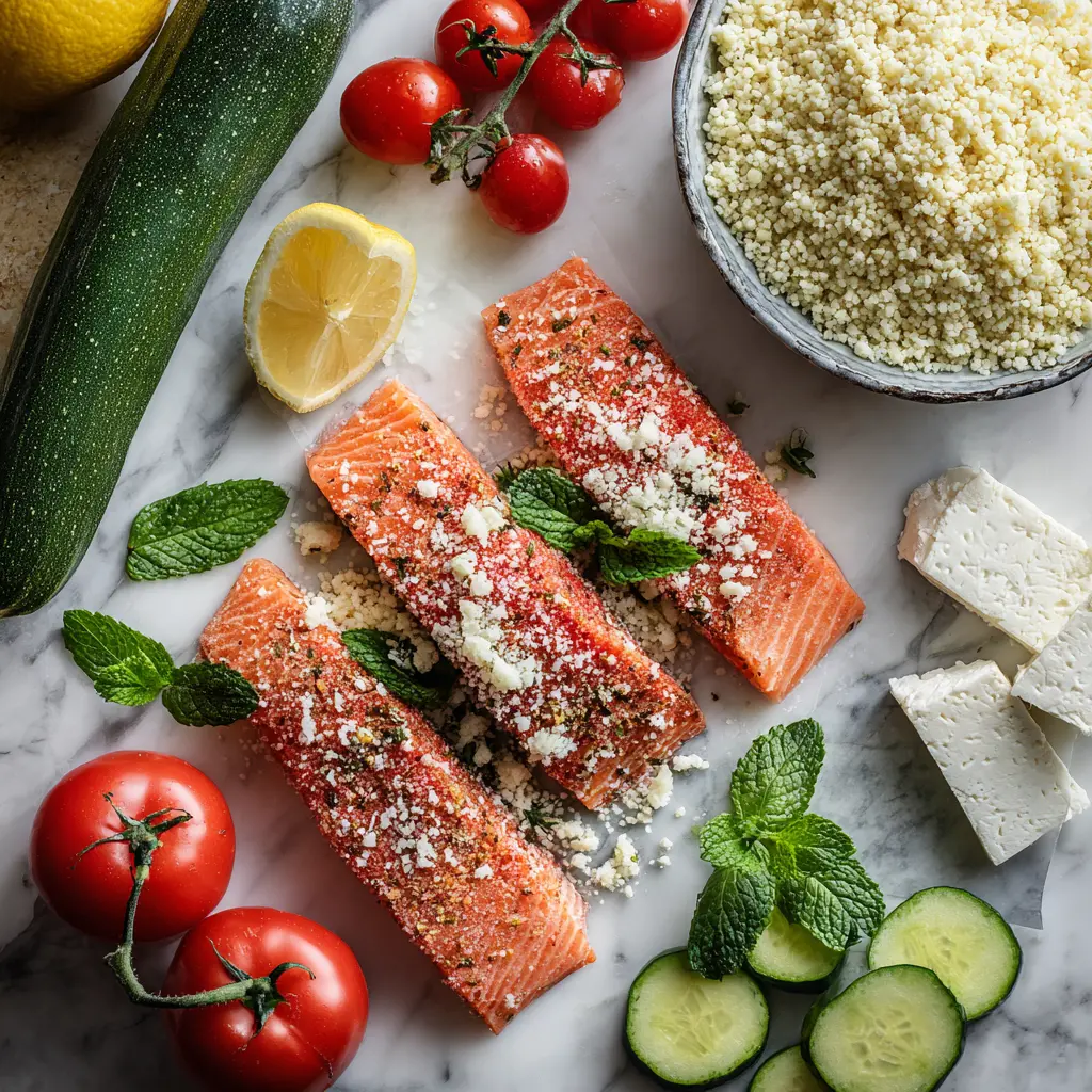 mediterranean salmon couscous bowl - main ingredients