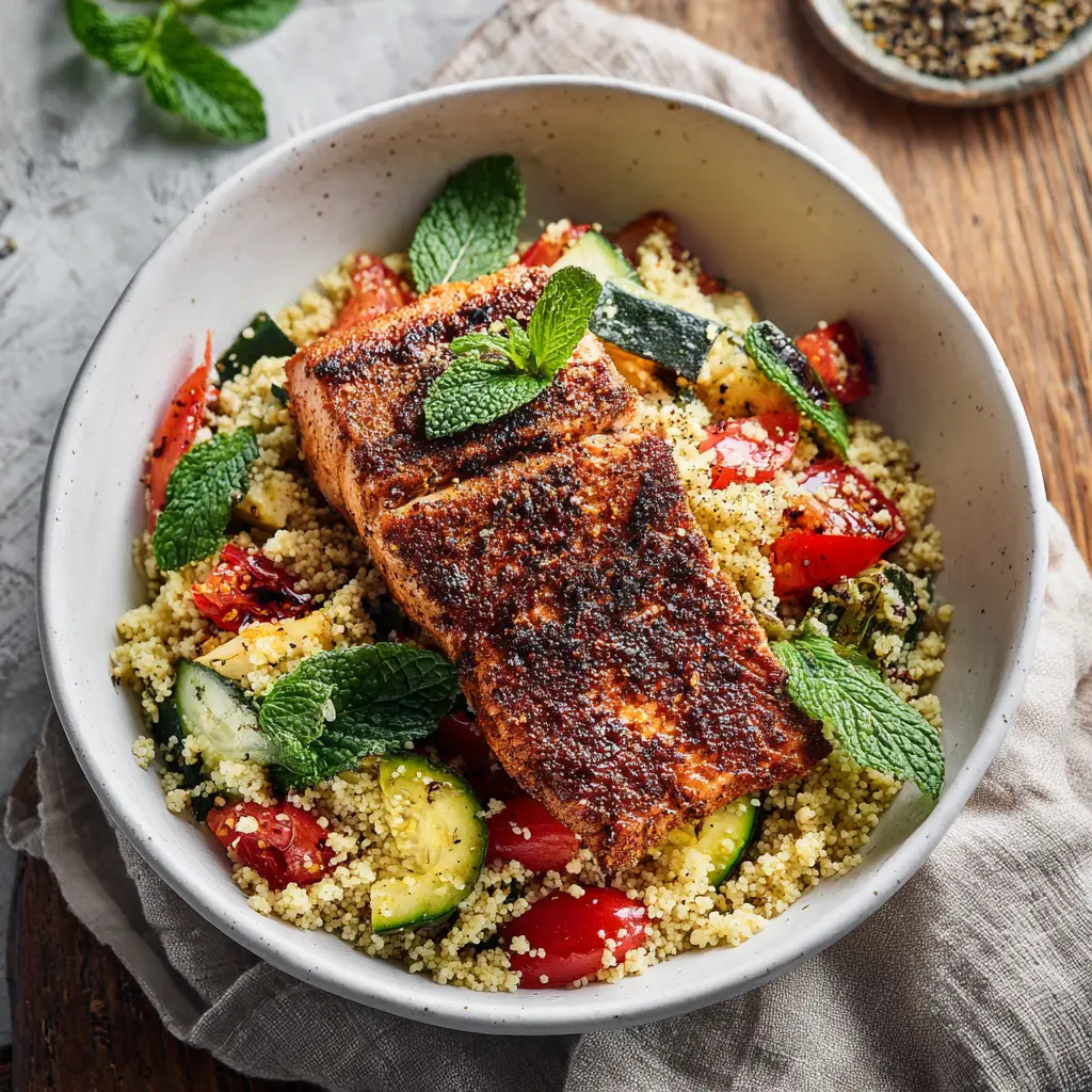 mediterranean salmon couscous bowl - final presentation
