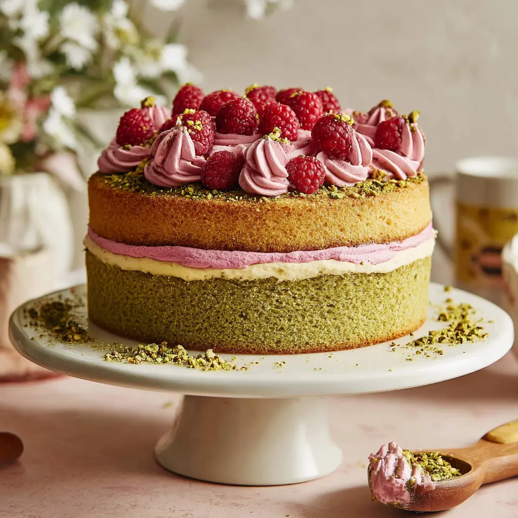 pistachio raspberry cake - final presentation