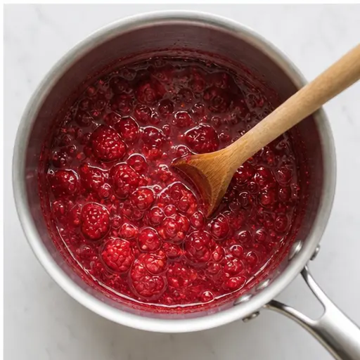 Cook raspberry jam until thickened