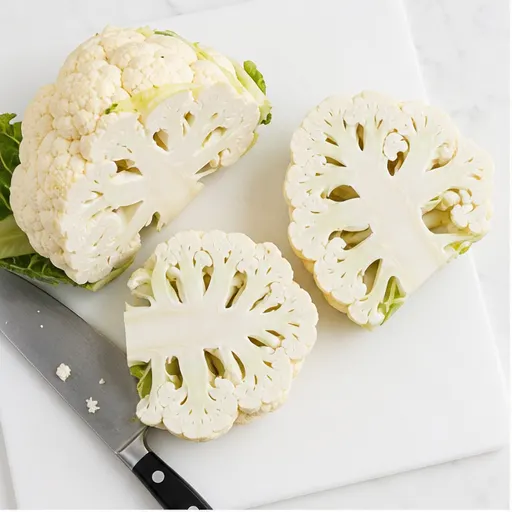 Step 1: Slicing the cauliflower into steaks