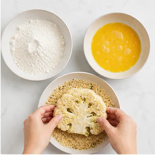 Step 2: Breading the cauliflower steaks