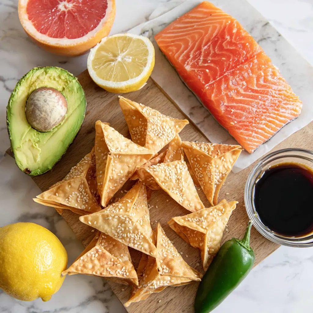 salmon poke nachos - main ingredients