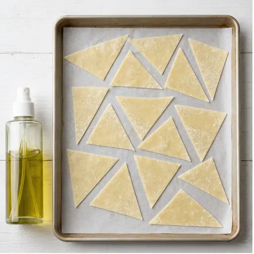Step 1: Cutting wonton wrappers into triangles