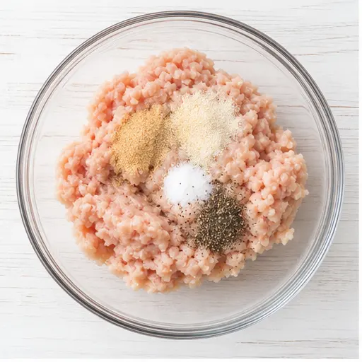 Step 1: Seasoning the ground chicken with spices