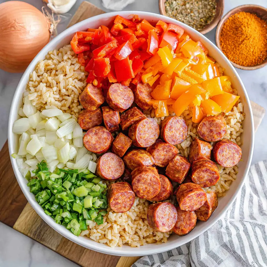 smoked sausage cajun rice skillet - main ingredients