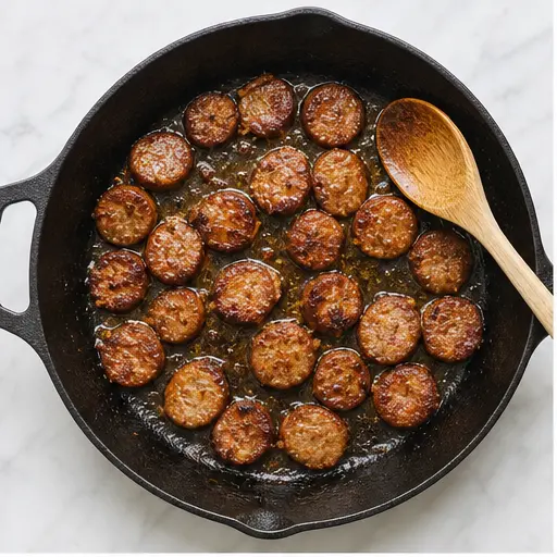 Step 1: Browning the smoked sausage rounds