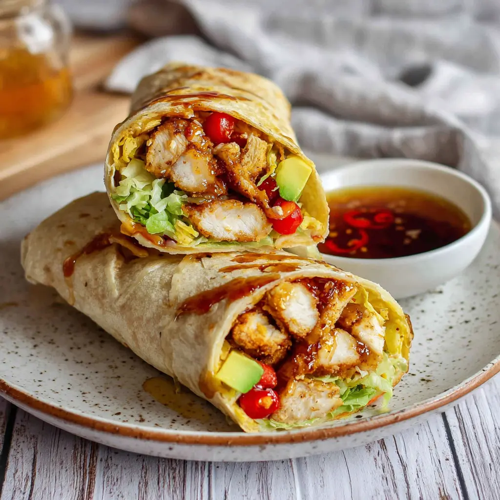spicy honey garlic chicken wrap - final presentation