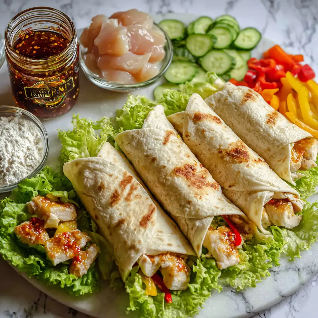 spicy honey garlic chicken wrap - main ingredients