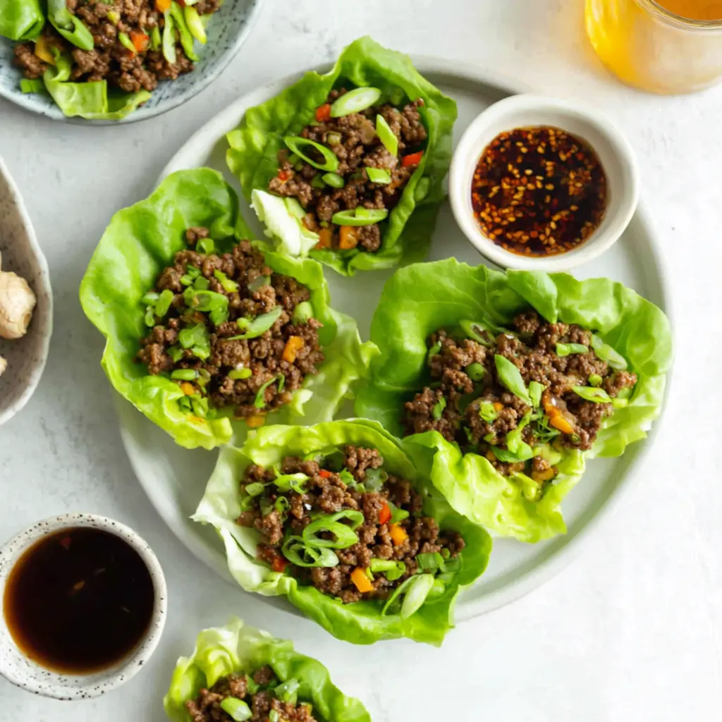 spicy korean beef lettuce boats - main ingredients