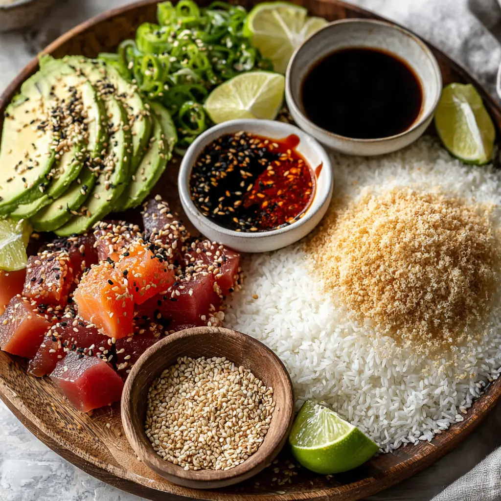 spicy tuna rice cakes - main ingredients
