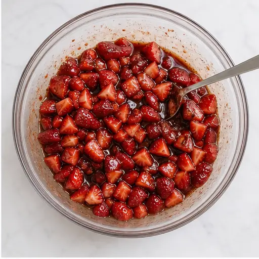 Step 2: Macerating strawberries with balsamic glaze