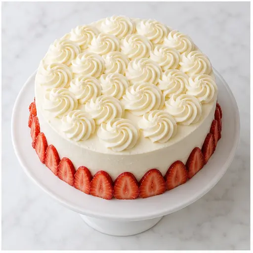 Step 4: Assembling the final cake with frosting and strawberry garnish