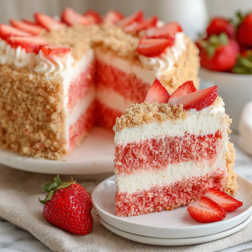 strawberry vanilla crunch cake - final presentation