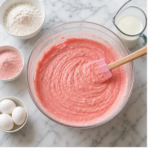 Step 1: Whisking together the strawberry cake batter