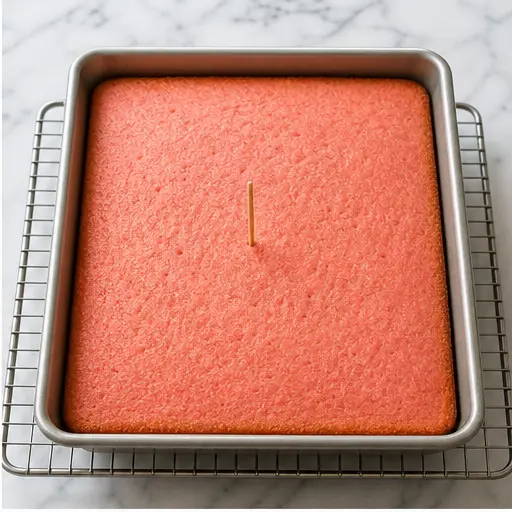 Step 2: Cooling the baked pink cake on a wire rack