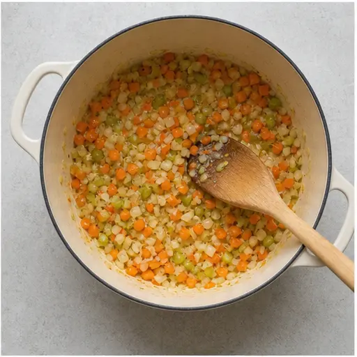Step 2: Sautéing onions, carrots, celery