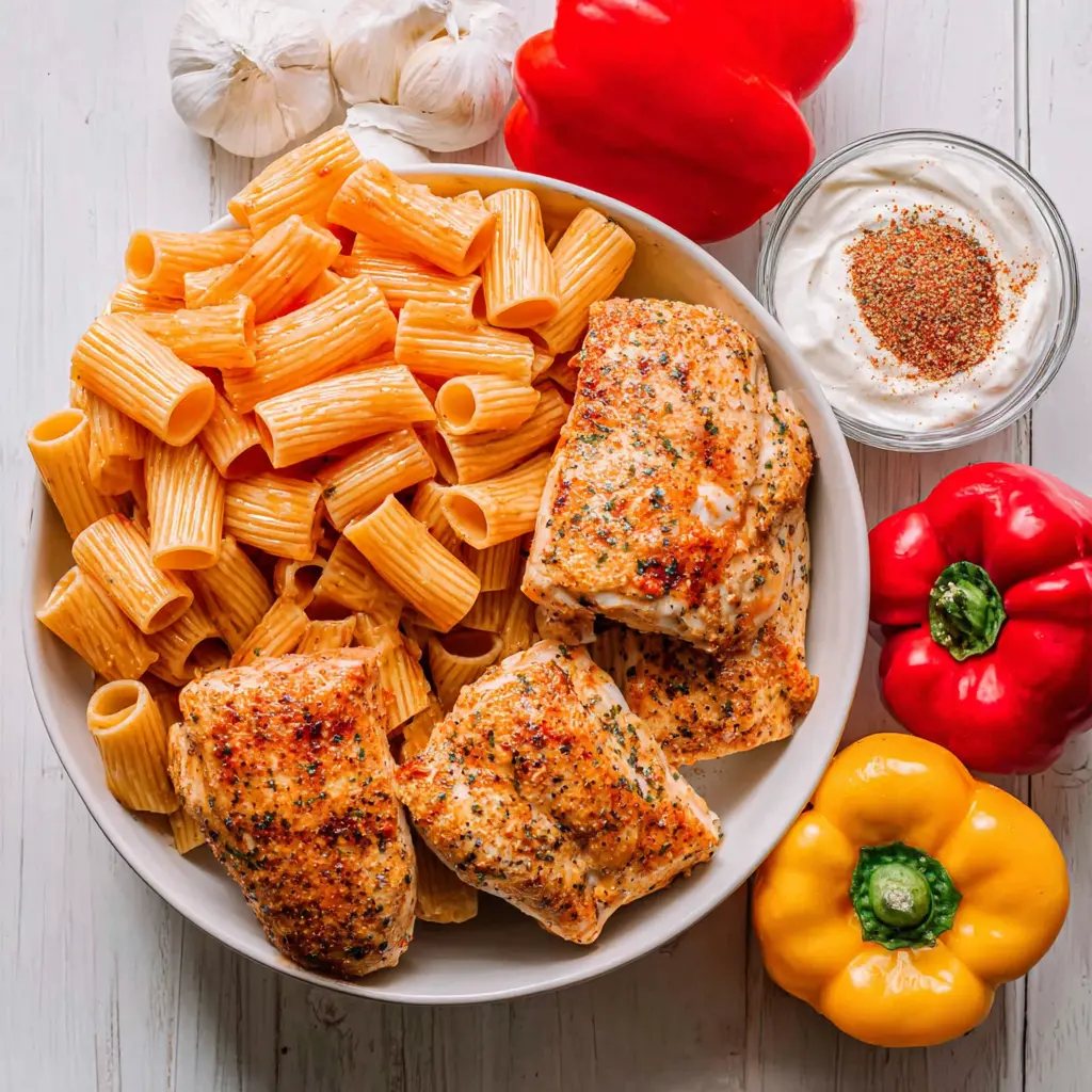 cajun bbq chicken pasta skillet - main ingredients