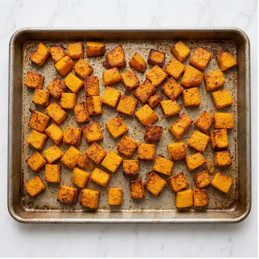 Step 1: Roasting butternut squash until caramelized