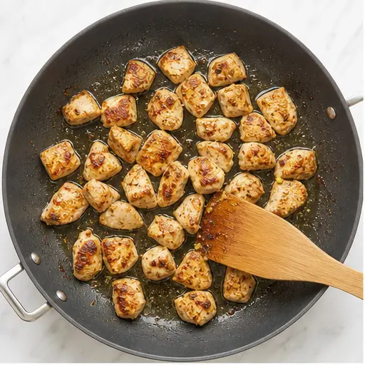 Step 1: Searing chicken cubes until golden brown