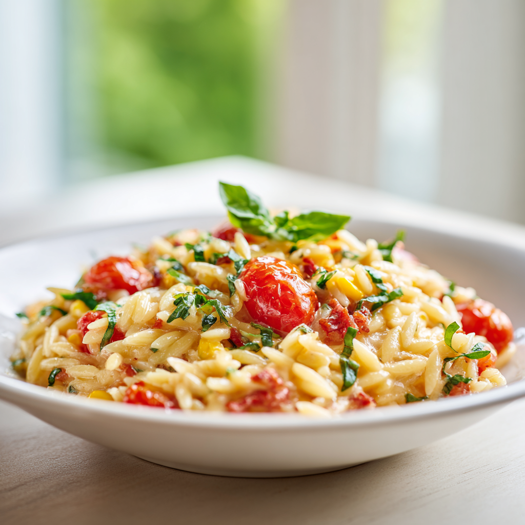 creamy corn tomato orzo