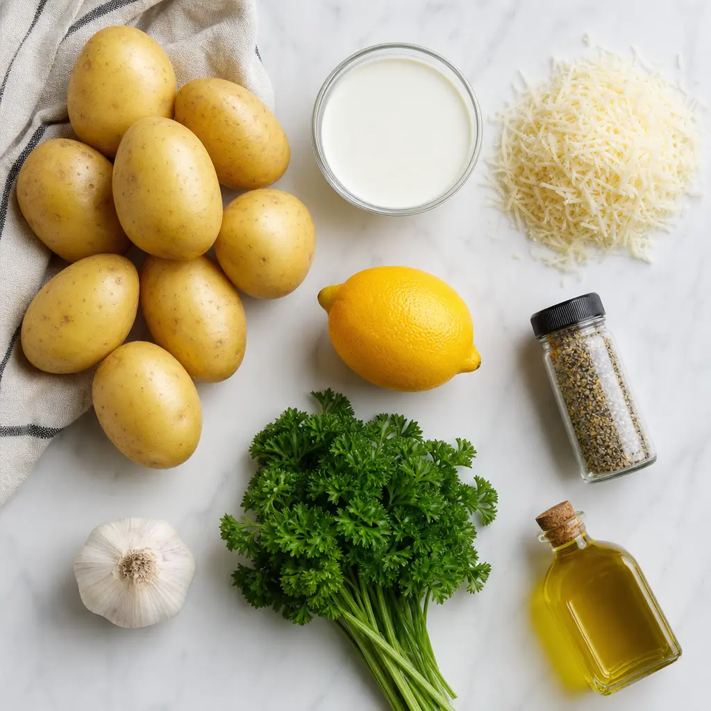creamy lemon pepper parmesan potatoes recipe - main ingredients
