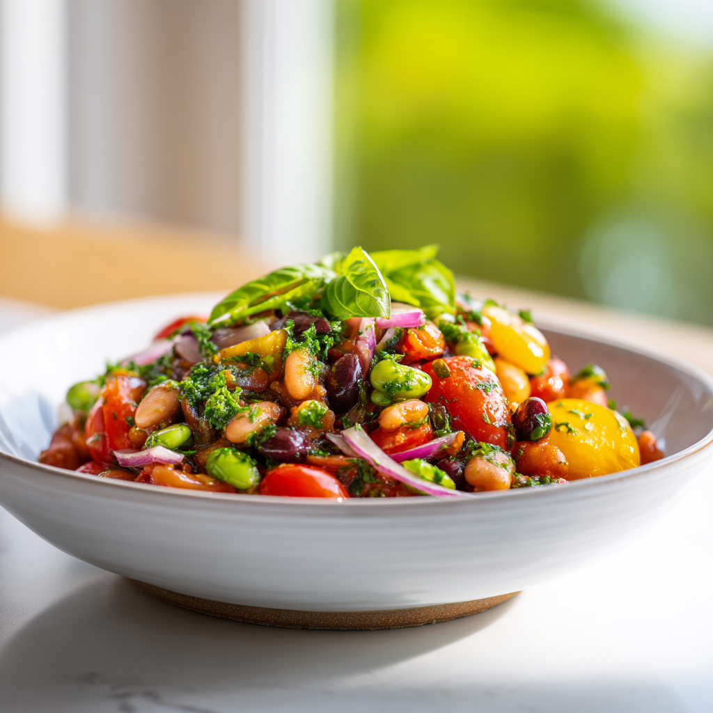 dense bean salad - final presentation ready to serve