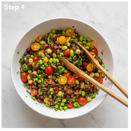 dense bean salad - tossing all ingredients together in a large bowl