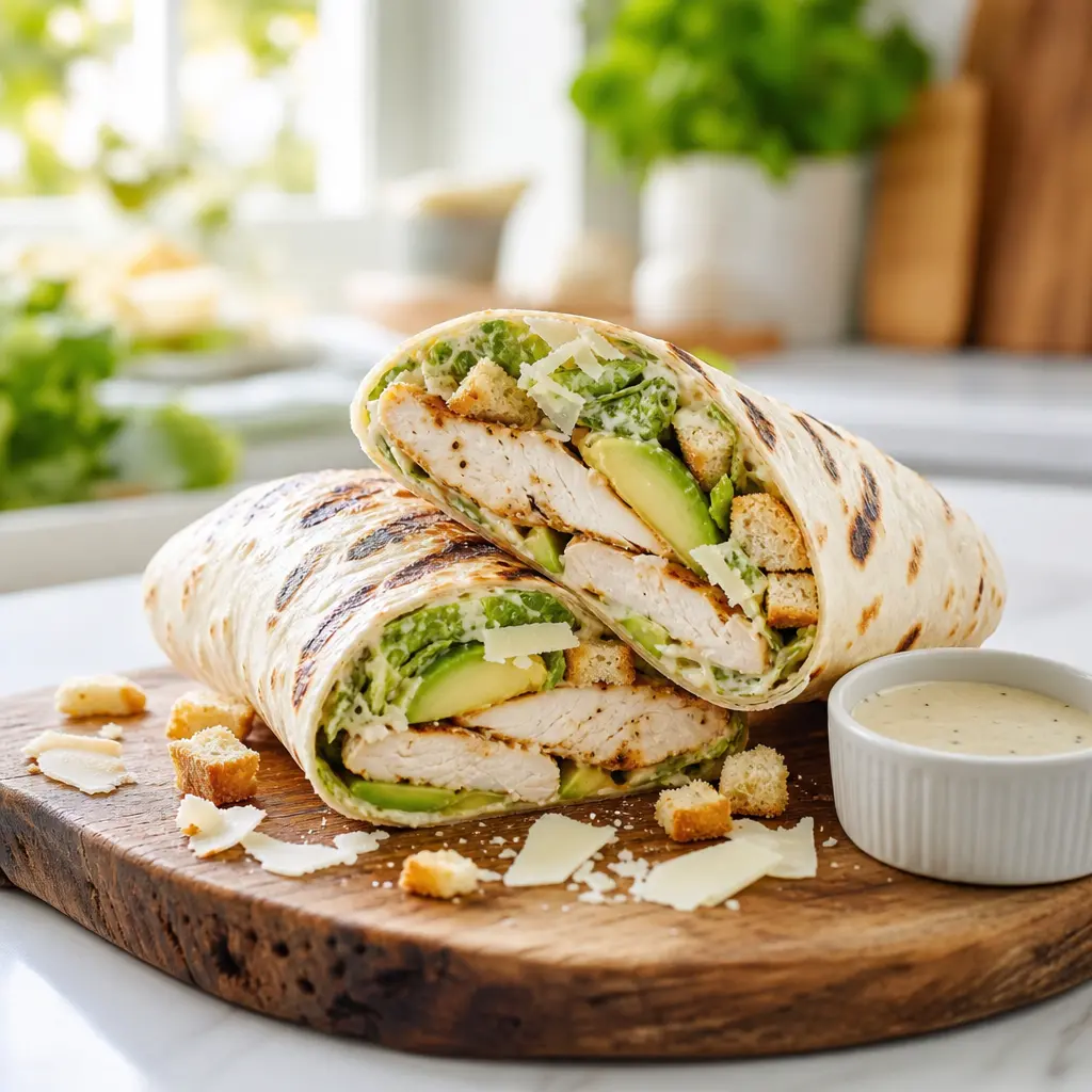 grilled chicken caesar wraps - final presentation