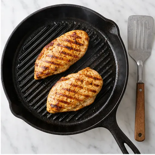 Step 2: Grilling chicken fillets until golden-brown with sear marks