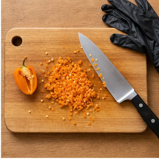 Step 2: Mincing habanero pepper with gloves