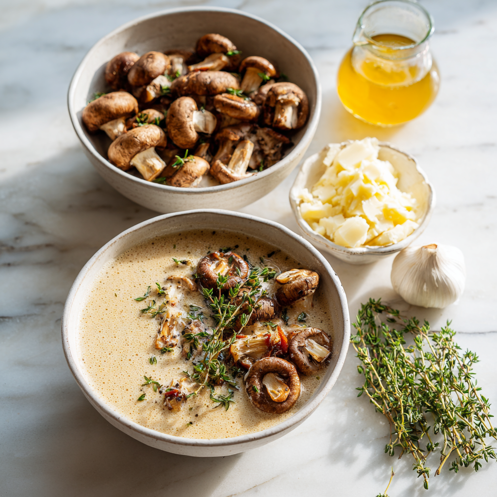 loaded creamy mushroom soup - main ingredients
