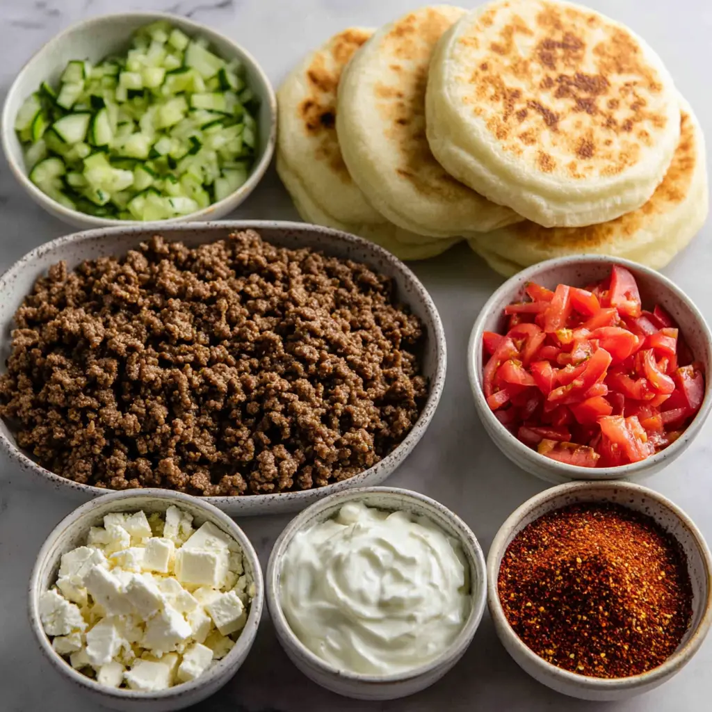 mediterranean ground beef pita pockets - main ingredients