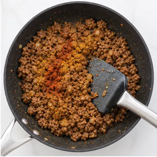 Step 2: Browning ground beef with spices