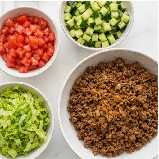 Step 3: Prepped fresh vegetables and cooked beef
